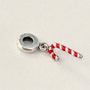 Pandora 925 Red Enamel Striped Candy Cane Christmas Holiday Rare Bead Charm